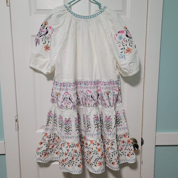 Crown And Ivy White Floral And Toucan Embriodered Boho Dress - Picture 2 of 11